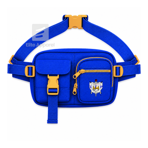 Bolso de cintura personalizado de la hermandad Sigma Gamma Rho, azul y dorado, estilo casual, con logo bordado y bolsillo con cremallera para ropa griega femenina. - Product Image 2