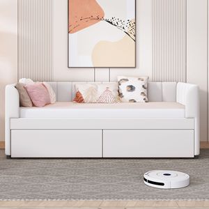 Divano letto imbottito a due dimensioni Beige con schienale ergonomico e 2 cassetti comodo Design del letto - Product Image 2