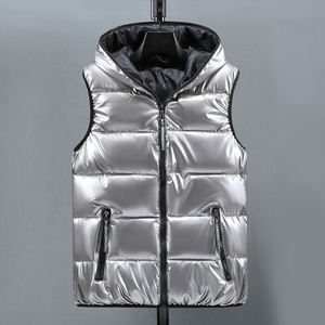 Veste d'hiver à capuche avec fermeture éclair rembourrée et épaisse, veste matelassée à bulles sans manches surdimensionnée pour hommes, vente en gros - Product Image 3