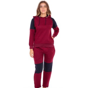 Ensemble de survêtement color block pour femme avec sweat à capuche, manches longues et poches latérales – Tenue décontractée pour l'automne – Rouge et bleu marine - Product Image 1