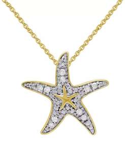 Collar Colgante Estrella de Mar Diamante 18 "(1/10 CT. T. W.) en plata esterlina chapada en oro de 14k | Macy's - Product Image 1