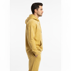 Men's <b>Yellow</b> Acid Wash Hooded Fleece <b>Tracksuit</b> Set Full Sleeve Solid Color Casual Wear Side Pockets Drawstring Closure Winter - Product Image 3