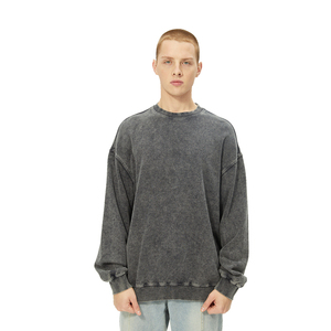 Wholesale 2026 Custom Vintage Winter Casual Solid 100% Cotton Heavyweight Crew Neck Eco-Friendly Breathable Acid <b>Wash</b> Men's - Product Image 4