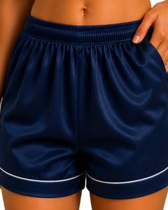 Conjunto de Pijama de Satén Azul Marino Personalizado para Mujer, Ropa de Dormir de Seda con Bordado de Copos de Nieve, Conjunto de Pijama Suave de Manga Corta - Product Image 6