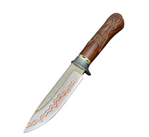 Customizable Hand-<b>Carved</b> Imported Sand Iron Wood Grain Gold-Clad Copper Damascus Collectible Stainless Steel Camping <b>Knife</b> - Product Image 1