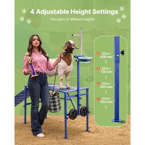 Support de traite robuste pour chèvres, capacité 600 lb, avec rampe pliable, roues pour bac à aliments et panier de traite réglable - Product Image 6