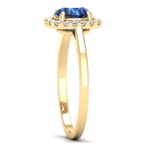 Bague de fiançailles REYES au design classique en or massif 14 carats avec halo de diamants, saphir bleu taille brillant rond de 1 carat, bijou - Product Image 3