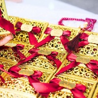 Ensemble Coran miniature et Tasbih personnalisé, élégant, moderne et de luxe, en velours et perles, avec boîte cadeau dorée, marque OEM, livraison rapide pour mariage