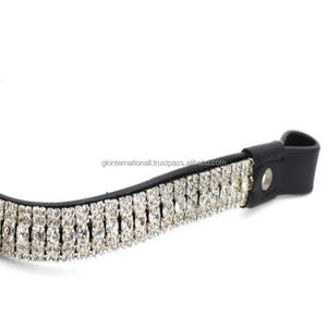 Chaîne diamante personnalisée à 5 rangs de cristaux blancs brillants, forme incurvée de fantaisie, bande de front de cheval en cuir pour bride anglaise - Product Image 3