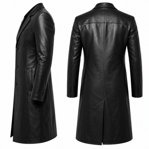 Abrigo Largo de Cuero Genuino Negro para Hombre, Chaqueta Clásica de Cuero con Botones, Prenda Exterior Premium para Invierno, Fabricación OEM ODM - Product Image 4
