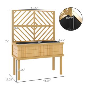 Jardinière carrée en bois naturel avec treillis et trous de drainage pour plantes grimpantes et potager surélevé - Product Image 3