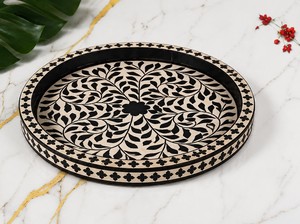 Round Bone Inlay Decorative <b>Tray</b> With <b>Black</b> & White Floral Pattern Traditional Engraved Design For Table Display Decorative <b>Tray</b> - Product Image 6