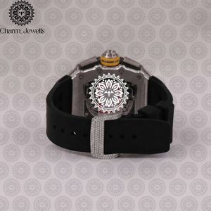Charm Jewells Reloj mecánico de lujo para hombre, caja de acero inoxidable, bisel de diamantes, banda de goma, cronógrafo, cristal de zafiro de 42 mm - Product Image 4