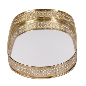 Oval <b>Mirrored</b> Storage <b>Tray</b> With Gold Plated Edge Modern Luxury Design For Table Use - Product Image 3