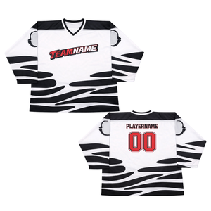Jersey de Hockey sobre Hielo Sublimado Personalizado en Blanco y Negro, Uniforme de Hockey Profesional, Camiseta Deportiva Transpirable para Hombre, Rendimiento de Élite - Product Image 3