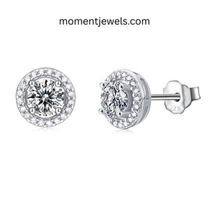Platinum Plated 925 Sterling <b>Silver</b> Moissanite Stud Earrings Round Halo Trendy Unisex <b>Wedding</b> Gift - Product Image 1