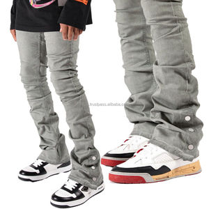 กางเกงยีนส์หรูหราแบบกําหนดเองปุ่มสแน็ปแบรนด์กางเกงยีนส์ผู้ชายสไตล์กางเกงบานกางเกงยีนส์ผอมซ้อนกัน - Product Image 5