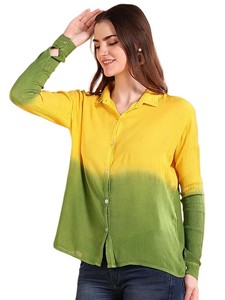 Camisa Holgada de Manga Larga con Cuello Abotonado y Estampado Tie-Dye Hecho a Mano en Rayón para Mujer, Marca Maaesa - Product Image 1