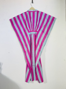 Vestido Kaftán a Rayas Rosa y Azul Claro con Cuello Mandarín, Vestido Largo Holgado sin Mangas, Informal de Verano - Product Image 4