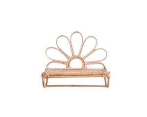 Étagère murale en rotin artisanal en forme de fleur avec panier de rangement tressé, étagère flottante décorative bohème pour chambre à coucher, salon - Product Image 1