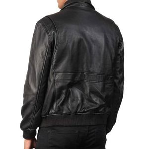 Chaquetas de cuero tipo bomber para hombre, de piel de oveja auténtica, con cierre de cremallera y solapa con botones, estilo cuello camisero, premium. - Product Image 4