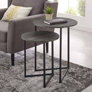 Table basse moderne ronde avec plateau en bois et cadre en métal, table d'appoint gigogne pour salon, maison, hôtel, bureau, design minimaliste durable, décoration - Product Image 1