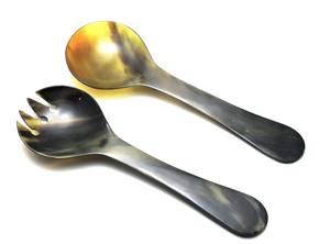 Juego de 2 servidores de ensalada de cuerno, diseño de primera calidad, hechos a mano con cuerno natural de búfalo, a un precio asequible. - Product Image 4