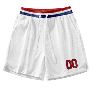 Conjunto de Uniforme de Baloncesto Retro Personalizado en Blanco con Cuello Rojo y Azul, Jersey y Pantalones Cortos a Juego, Nombre y Número del Equipo - Product Image 5