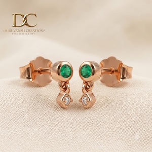 ต่างหูเพชรทรงหยดน้ำ 14KT ทองคำแท้สีโรสโกลด์ ได้รับการรับรองจาก IGI เพชรเพาะเลี้ยงในห้องปฏิบัติการ และมรกตโคลอมเบีย ทรงบริลเลียนท์คัท เครื่องประดับสำหรับผู้หญิง - Product Image 3