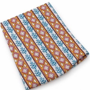 Tela de Voile de Algodón Peinado 60S60S Ligera con Estampado Floral Hecho a Mano Pinksa, Diseño de Hojas Amarillas y Azules, 90 GSM - Product Image 3