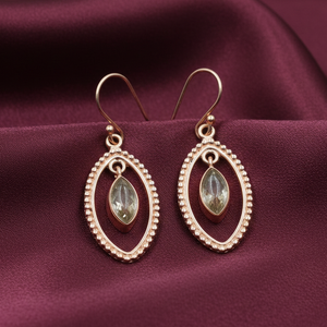 Boucles d'oreilles pendantes faites à la main en argent sterling 925 avec pierre précieuse rutile doré, cadre ovale perlé, bijoux bohèmes tendance, cadeau pour femme et épouse - Product Image 4