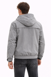 Men <b>Grey</b> Hooded Zip Up Utility <b>Jacket</b> Lightweight <b>Waterproof</b> with Adjustable Drawstring Hood Multiple Zipper Pockets - Product Image 3