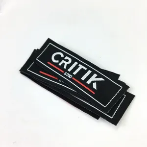 Woven Rectangle Flag Label <b>Black</b> Cloth With Red Line Washable Garment Use with end fold - Product Image 1