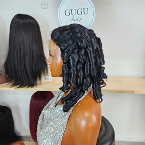 BOUNCY VIRGIN VIETNAMESE HUMAN HAIR CURLY SHORT LACE FRONT <b>WIGS</b> with HD TRANSPARENT LACE DOUBLE DRAWN & GLUELESS for <b>BLACK</b> WOMEN - Product Image 1