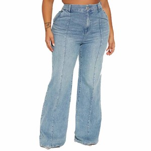 2026 New Design American Style Ladies <b>Stretch</b> Slimming Flare <b>Jeans</b> Light Blue Denim Trouser Pants - Product Image 4