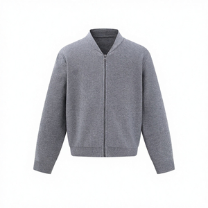 Cardigan en laine gris pour homme, col rond, manches longues, couleur unie, tricot anti-boulochage, vêtement d'hiver - Product Image 1