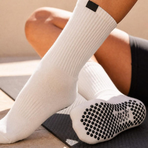 <b>Custom</b> Logo White Crew Non-Slip Yoga <b>Socks</b> With Dot Pattern Anti-Slip Sole For Adults - Product Image 3