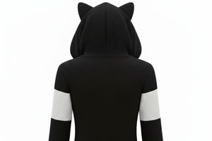 Sweat-shirt à capuche épais en polaire respirant pour femme, avec oreilles de chat, fermeture éclair, blocs de couleur mignons, poches, 100 % polyester, idéal pour l'automne et l'hiver - Product Image 2