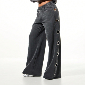 Pantalones de chándal de mujer con lavado ácido, jogger de pierna recta, pantalones de chándal de forro polar para mujer, pantalones de chándal de pierna ancha para mujer - Product Image 1