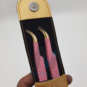 Pinzas de extensión de pestañas Rosas y doradas de calidad superior, agarre de diamante, juego de pinzas de pestañas probadas a mano de acero inoxidable - Product Image 3