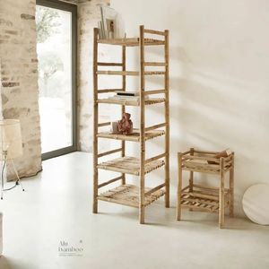 โต๊ะหวายไม้ไผ่พร้อมตะกร้า2ใบเฟอร์นิเจอร์สวนสไตล์เอเชียสำหรับจัดเก็บสิ่งของและเสื้อผ้ากลางแจ้ง - Product Image 4