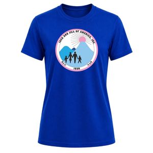 เสื้อยืดคอกลมแขนสั้นทรงพอดีตัวสีน้ำเงินรอยัลสำหรับผู้หญิง  พร้อมโลโก้ตราสัญลักษณ์แบบกำหนดเอง  เสื้อผ้าลำลองทรงเข้ารูปสำหรับผู้หญิง เสื้อสตรีทแวร์ - Product Image 1