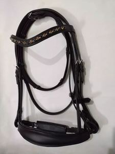 Brida de Doma de Cuero Negro con Diadema Ondulada de Cristal Diamante y Narquera Acolchada FHS BR262701 - Product Image 3