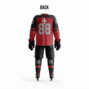Nouvel ensemble d'uniformes de hockey sur glace de qualité supérieure, impression par transfert thermique, manches longues avec gants, 100 % polyester, qualité premium pour hommes - Product Image 3