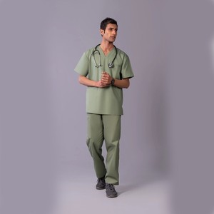 Conjunto de uniforme médico para hombre: camiseta con cuello en V y pantalón, de tela tejida de algodón y poliéster, con detección de agujas - Product Image 3