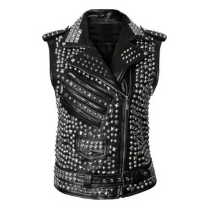 Men Studded Brando Style Genuine Leather Biker Vest <b>Silver</b> Studs <b>Waistcoat</b> - Product Image 1