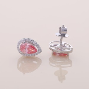 IGI Certified Lab Grown <b>Pink</b> Pear Cut Diamond Halo Stud Earrings 9KT Yellow / White / Rose Gold Luxury Teardrop Earrings - Product Image 5