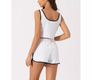 Women's Summer Ribbed Crop Sleeveless Tank Top and Shorts Lounge Pajamas <b>Sets</b> Loungewear for Women Intimates Clothing - Product Image 2