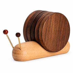 Mango Wood Snail Coaster <b>Set</b> of 6 with Holder for <b>Tea</b> Coffee <b>Cups</b> | Round Drink Mats for Dining Table Home Office Decor and Gift - Product Image 1