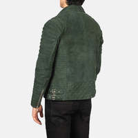 Blouson Bomber Homme Premium en Daim Vert Coupe-Vent Col Montant Fermeture Éclair Coupe Ajustée pour l'Automne Service OEM Logo Frontal